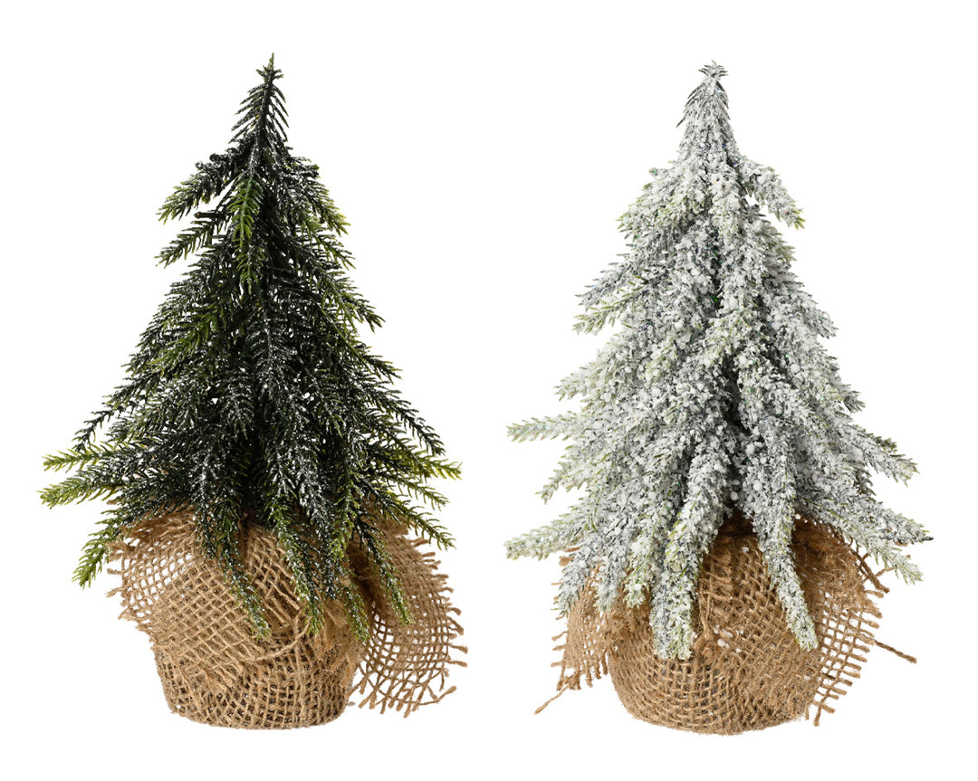 kaemingk mini tree w/ glitter in jute bag - set of 2