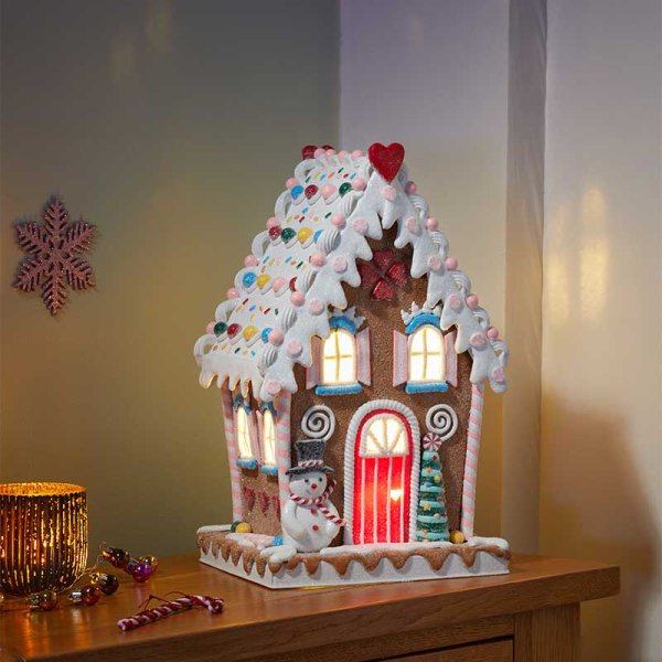 Battery Operated Gingerbread Frosty Candy Lodge