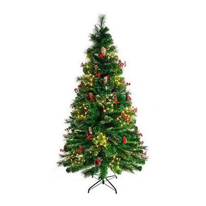 Christmas fibre optic tree 1.8m- Snow Tipped Led Tree with Berries and Pi