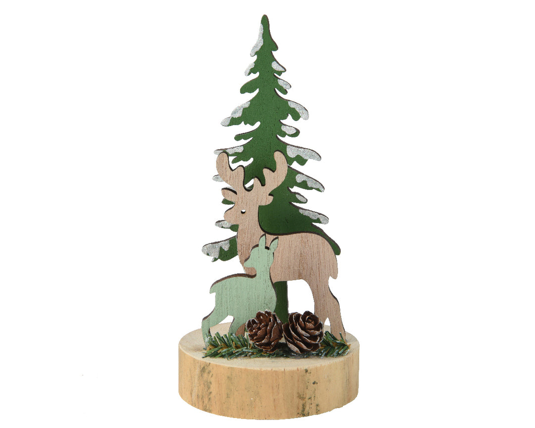 kaemingk wooden deer & tree on stand