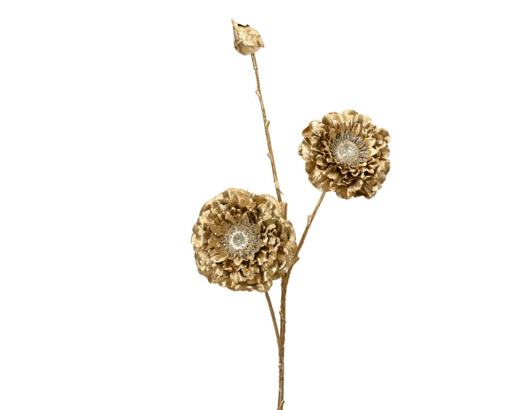74cm Zinnia Spray With Glitter Edge Gold