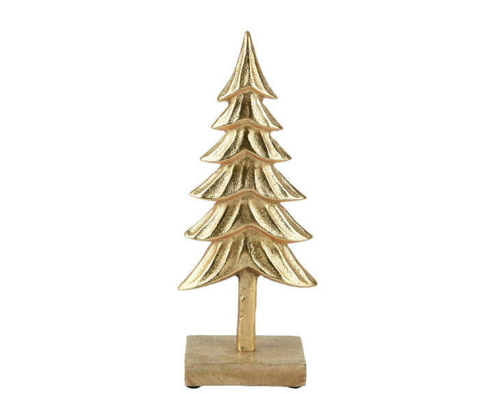 Christmas Tree On Wooden Stand - Gold