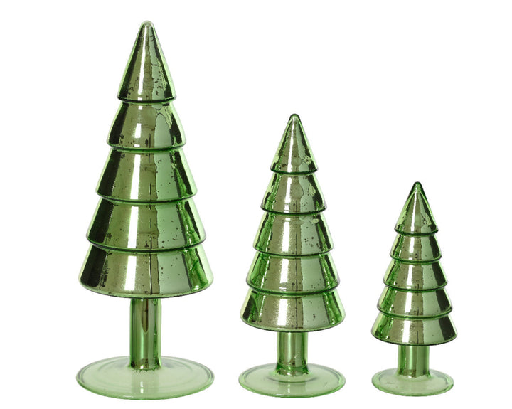Glass Christmas Trees Set Of 3 Pine Green