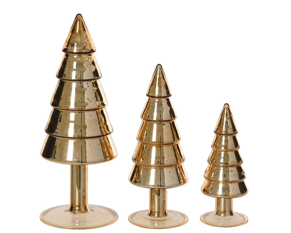 Set of three gold glass Christmas trees 