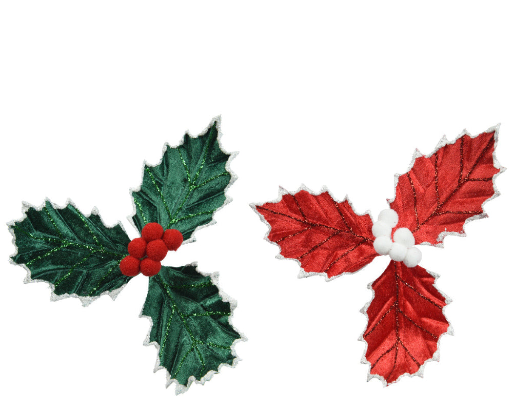 Polyester Velvet Holly Clip