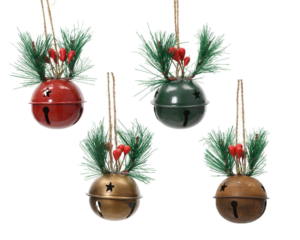 14cm Iron Bell With Greenery & Berries