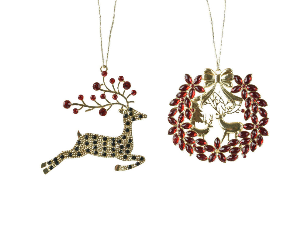 9cm Gold Reindeer With Red Beads