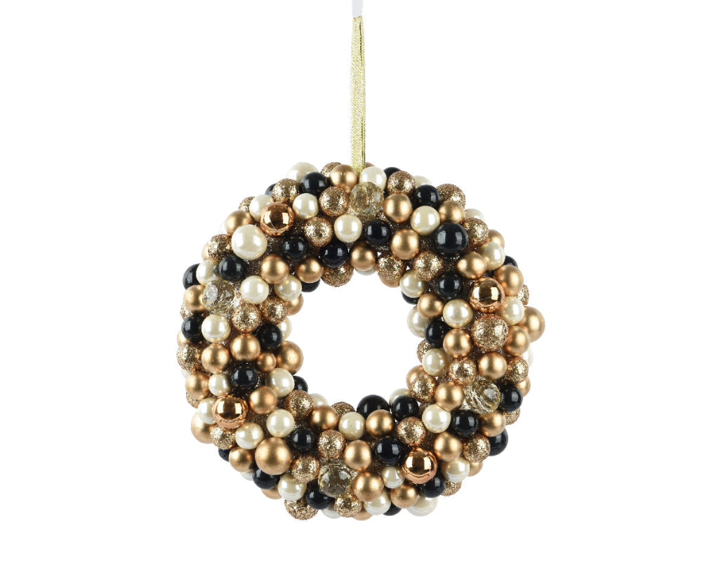 10" 25cm Wreath With Matt & Shiny Balls Black Gold