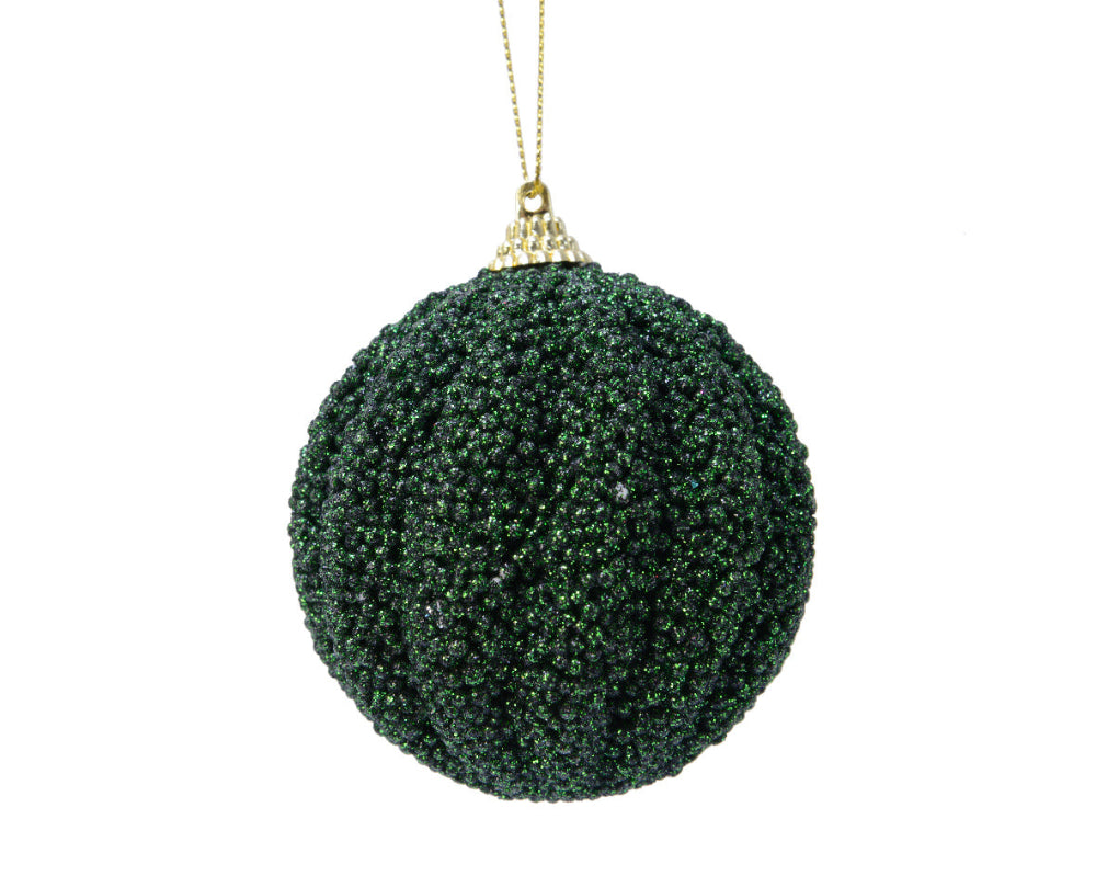 8cm Bauble Foam Glitter Pine Green