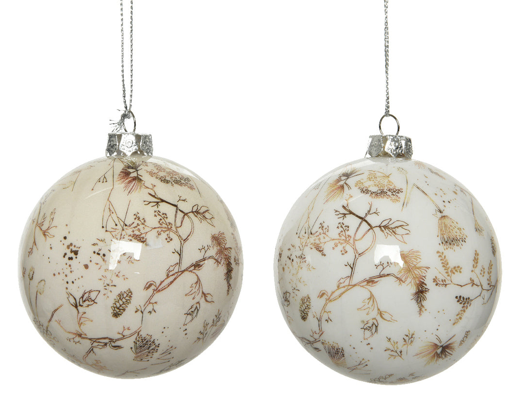 kaemingk foam shiny bauble w/ painted flowers - set of 2