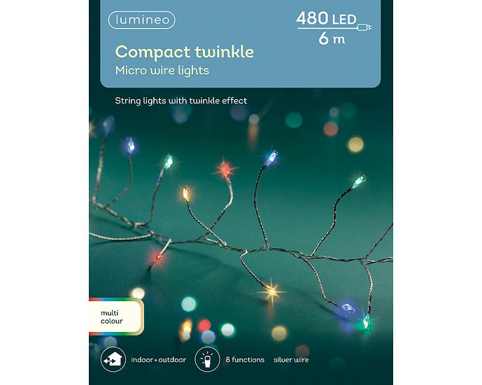 lumineo compact twinkle lights w/ silver cable - multicolour