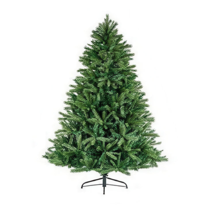 Green artificial Christmas tree on a white background