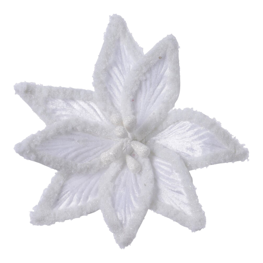 Clip-On Poinsettia Polyester Flower Decoration - Winter White