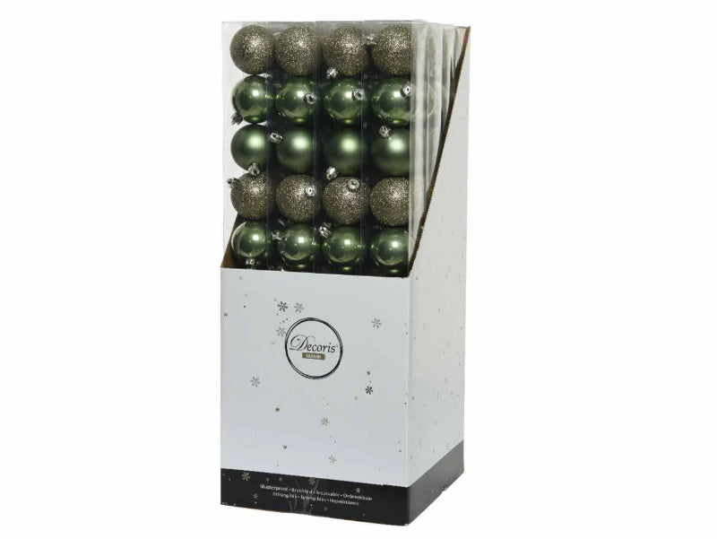 6cm Mixed Shatterproof Baubles - Tube of 10 Moss Green