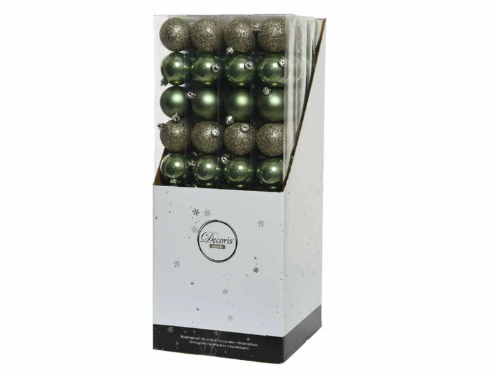 6cm Mixed Shatterproof Baubles - Tube of 10 Moss Green
