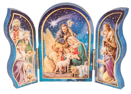 Wood Nativity/Triptych/Gold Foil Highlights