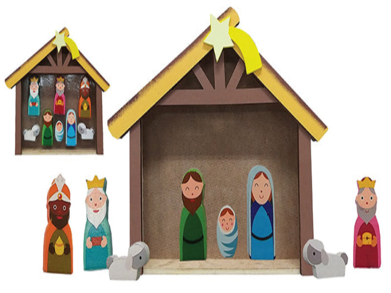 Childrens Wood Nativity Set With Shed 