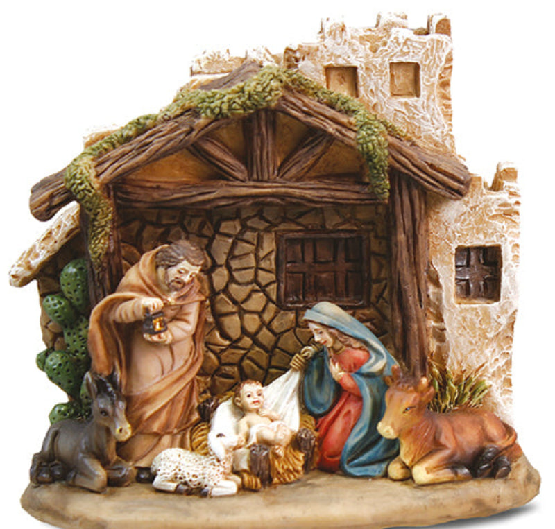 Nativity Holy Family In Shed 4 3/4 Inch 