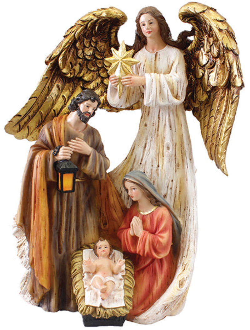 Nativity Holy Family With Angel 12 Inch