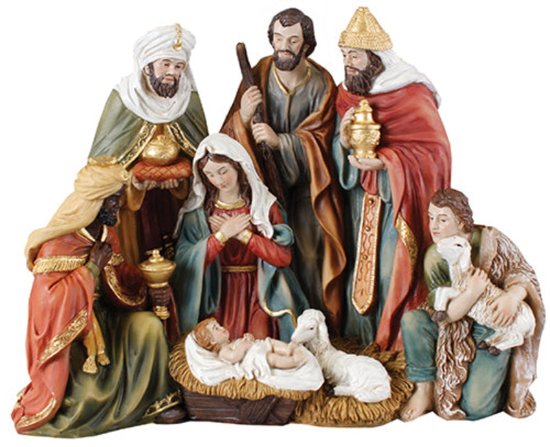 Nativity Holy Family With Kings & Shepard 8 Inch