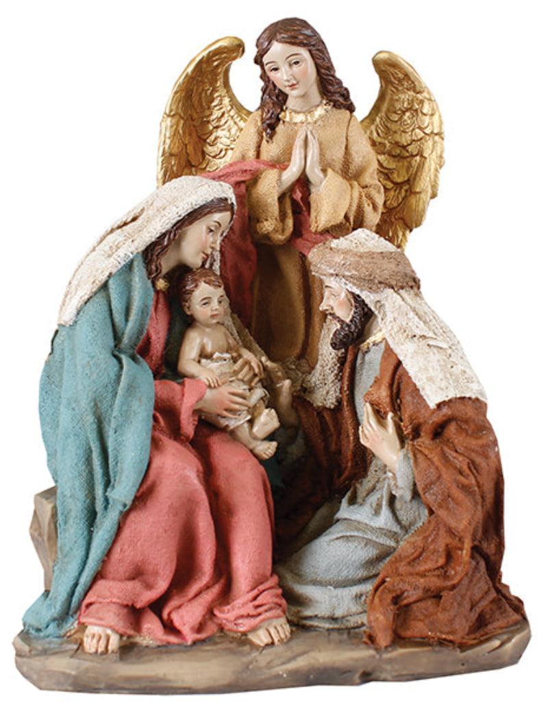 Nativity Holy Family With Angel 8 Inch