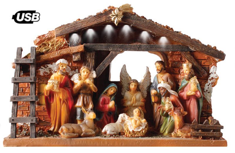 Nativity Set With Shed & Light 6 Inch