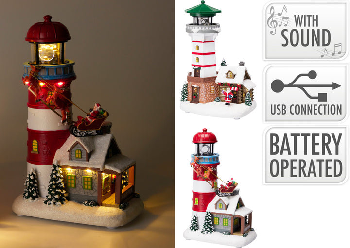 29cm Lighthouse W/ Santa