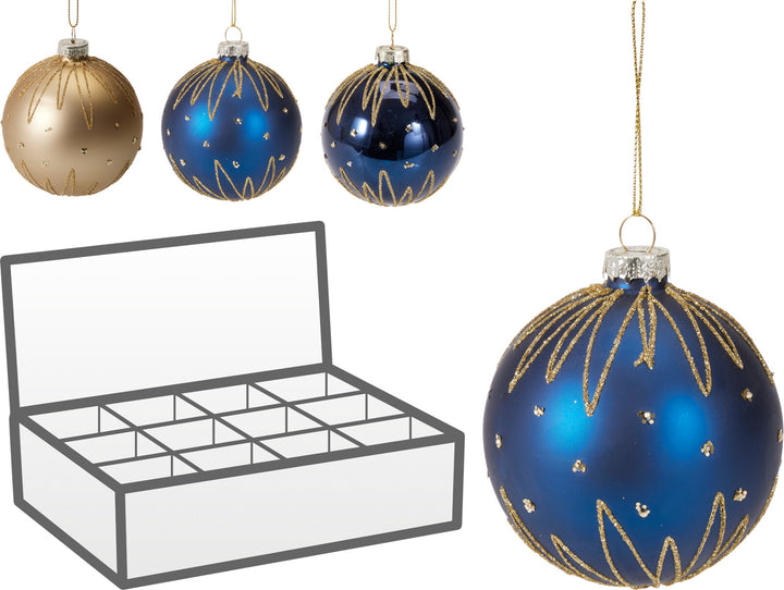 8cm Glass Bauble - Gold & Navy