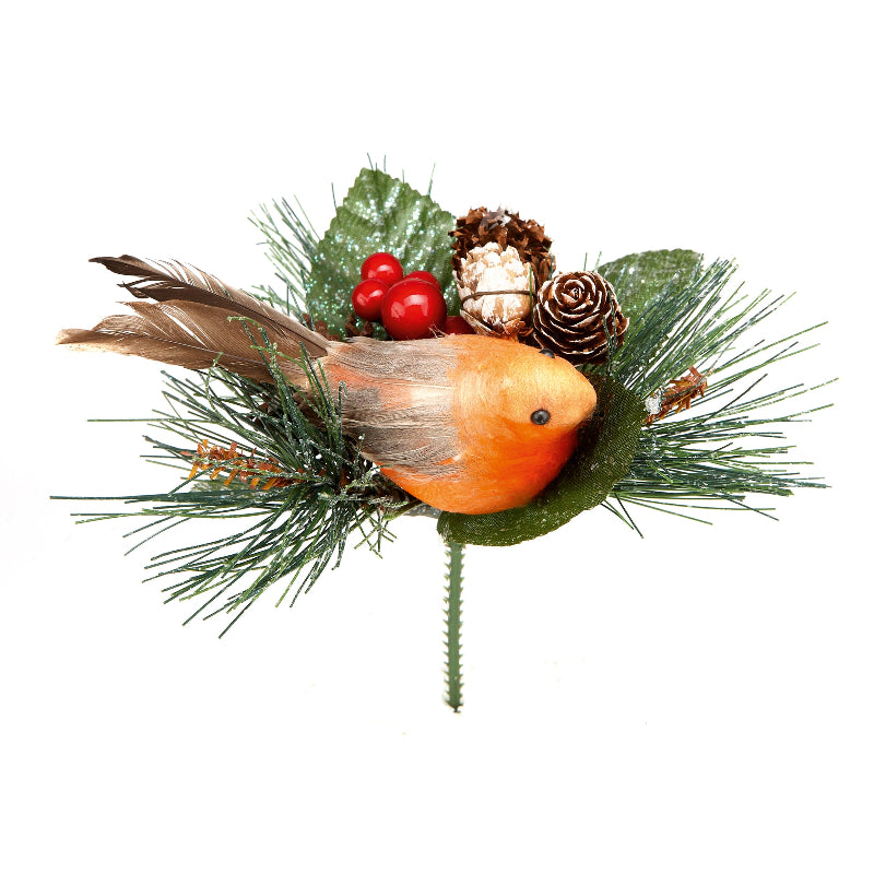 15cm Robin With Pine Cone Pick
