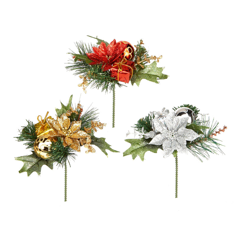 16cm Poinsettia and Bauble Pick