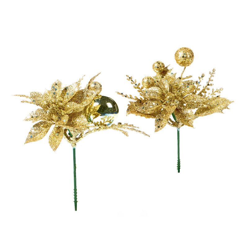 18cm Gold Poinsettia Pick