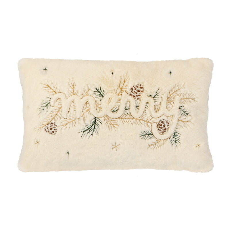 Faux Fur Embroided Merry Cushion
