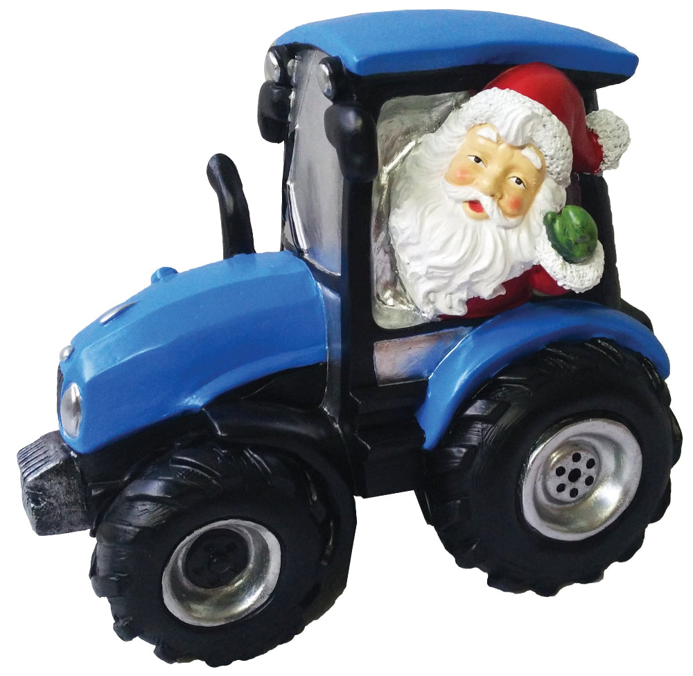 Blue Tractor With Santa