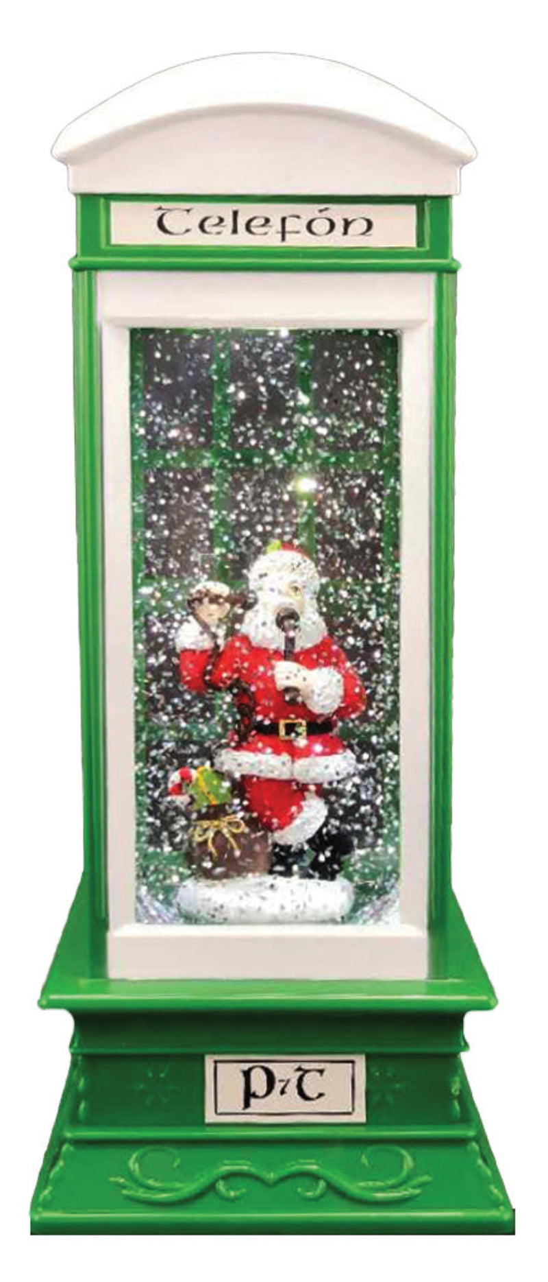 Telephone Box with Santa and Glitter - Cream & Green