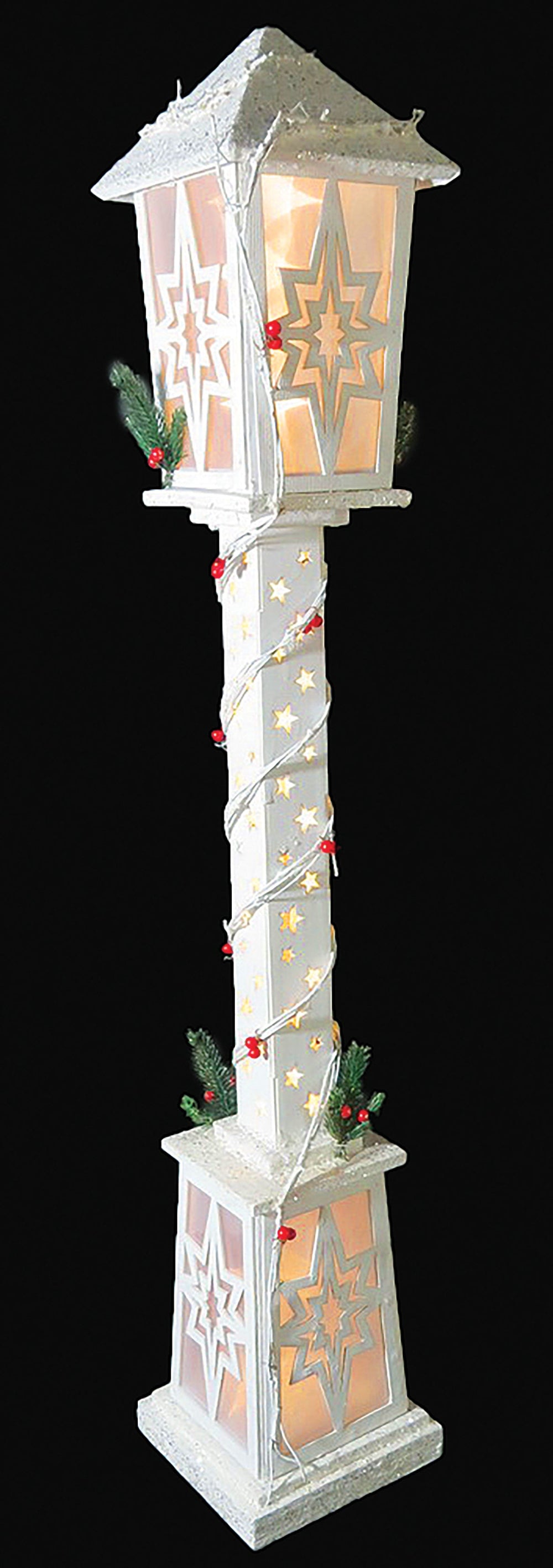 120cm White Wooden Lamp Post With LED Lights 