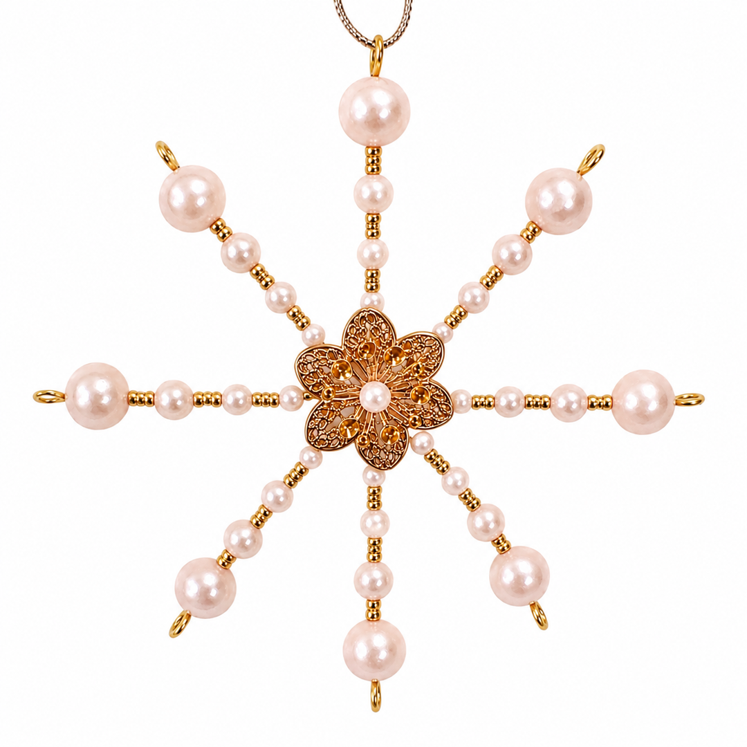 21cm Plastic Snowflake - Pink & White Pearls
