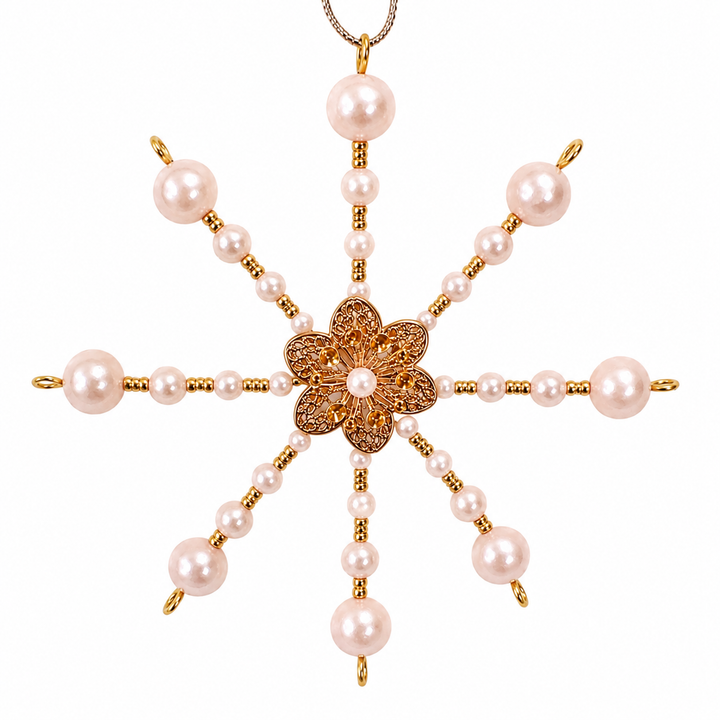 21cm Plastic Snowflake - Pink & White Pearls