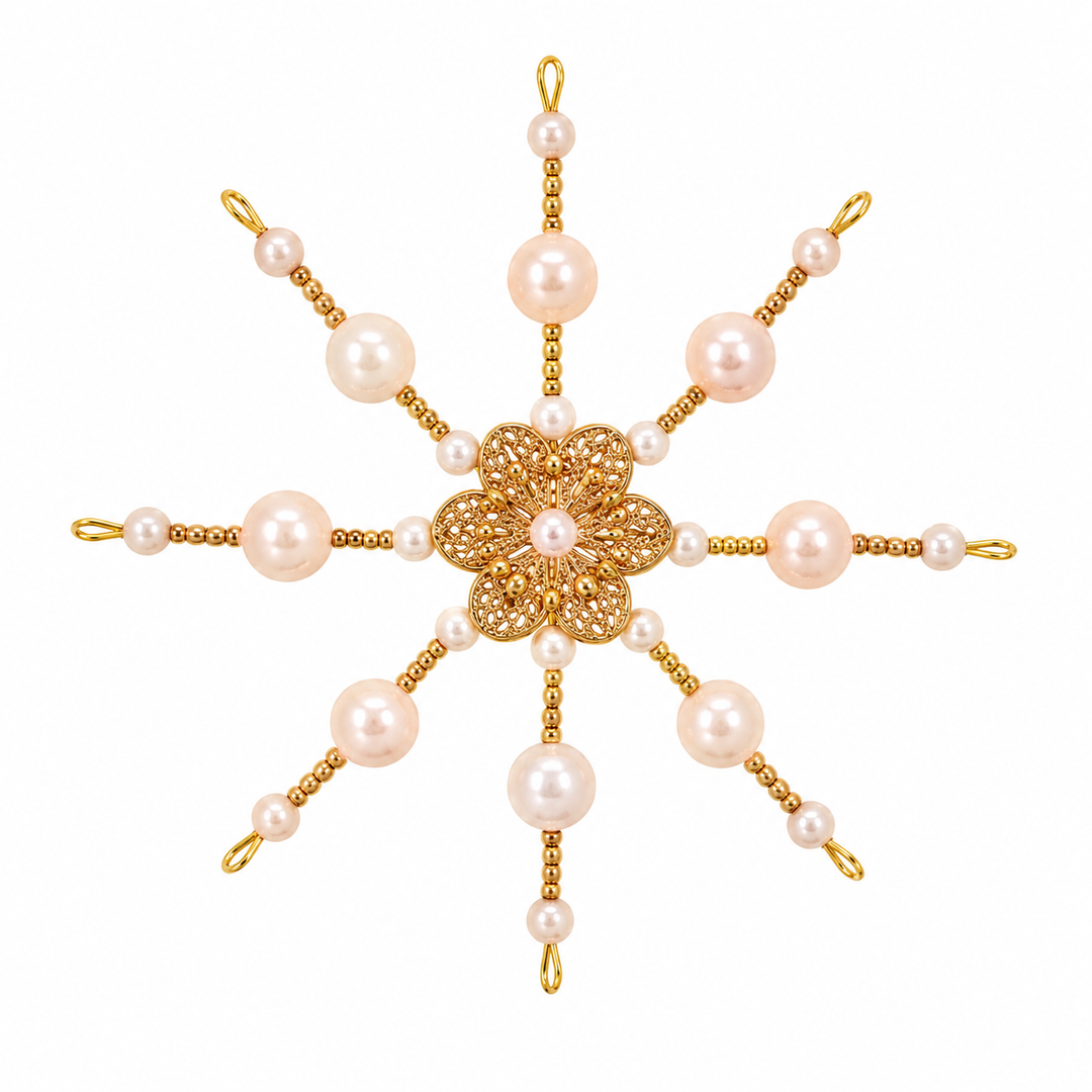 21cm Plastic Snowflake - Pink & White Pearls