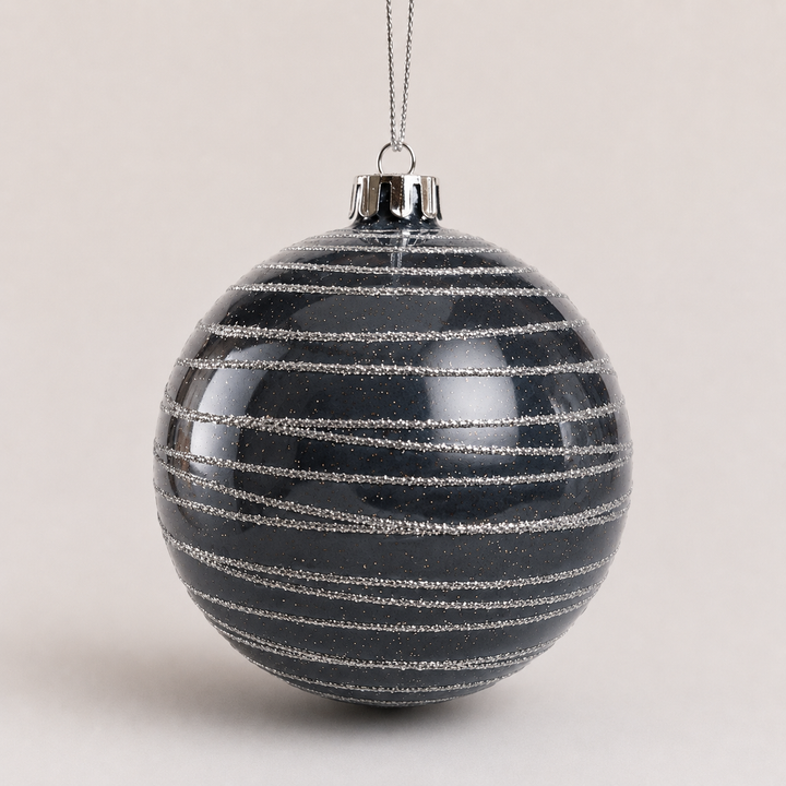 10cm Shatterproof Bauble With Glittered Horizontal Lines