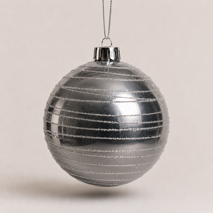 10cm Shatterproof Bauble With Glittered Horizontal Lines
