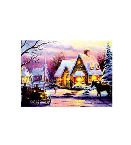 Battery Operated Snowy House Scene Canvas
