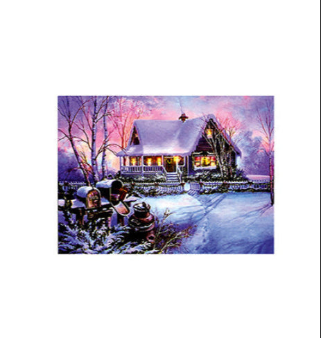 Battery Operated Snowy House Scene Canvas