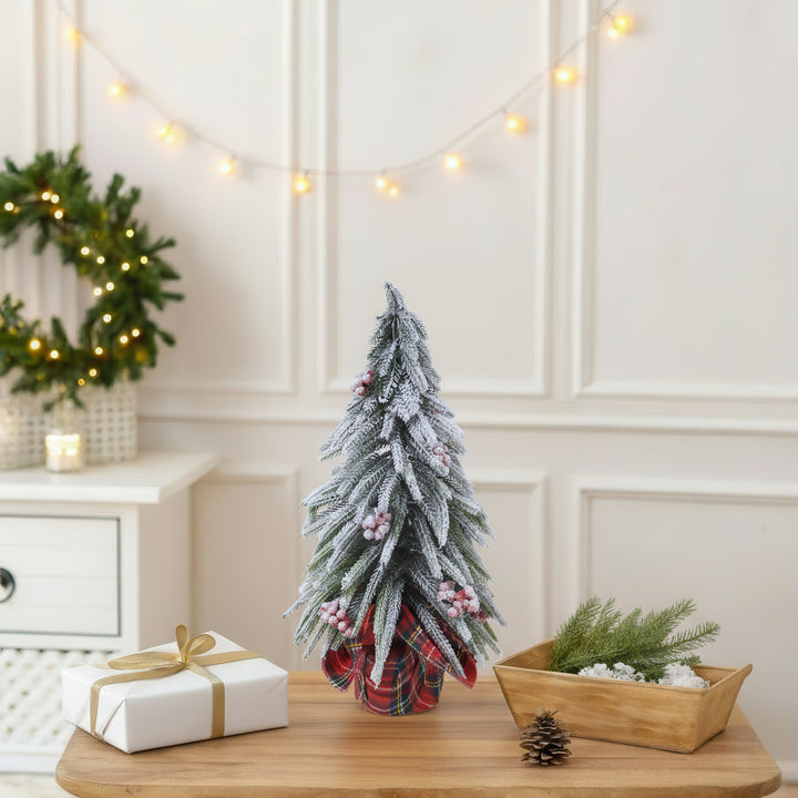 Mini Snowy Christmas Tree with Red Berries