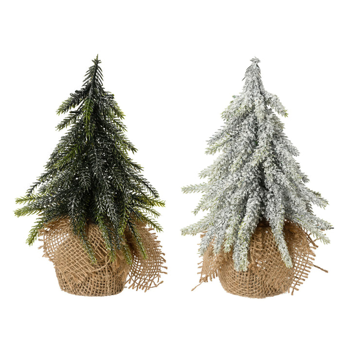 kaemingk mini tree w/ glitter in jute bag - green and white