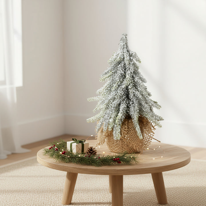 kaemingk mini tree w/ glitter in jute bag - white