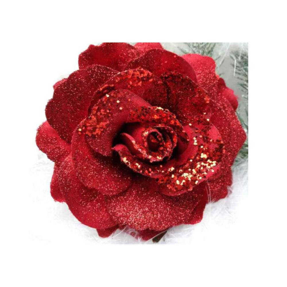 red rose clip on tree decoration