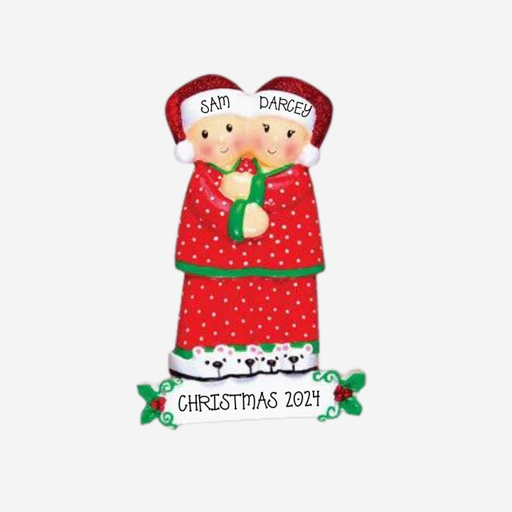 Pajama Family Couple Personalised Christmas Decoration