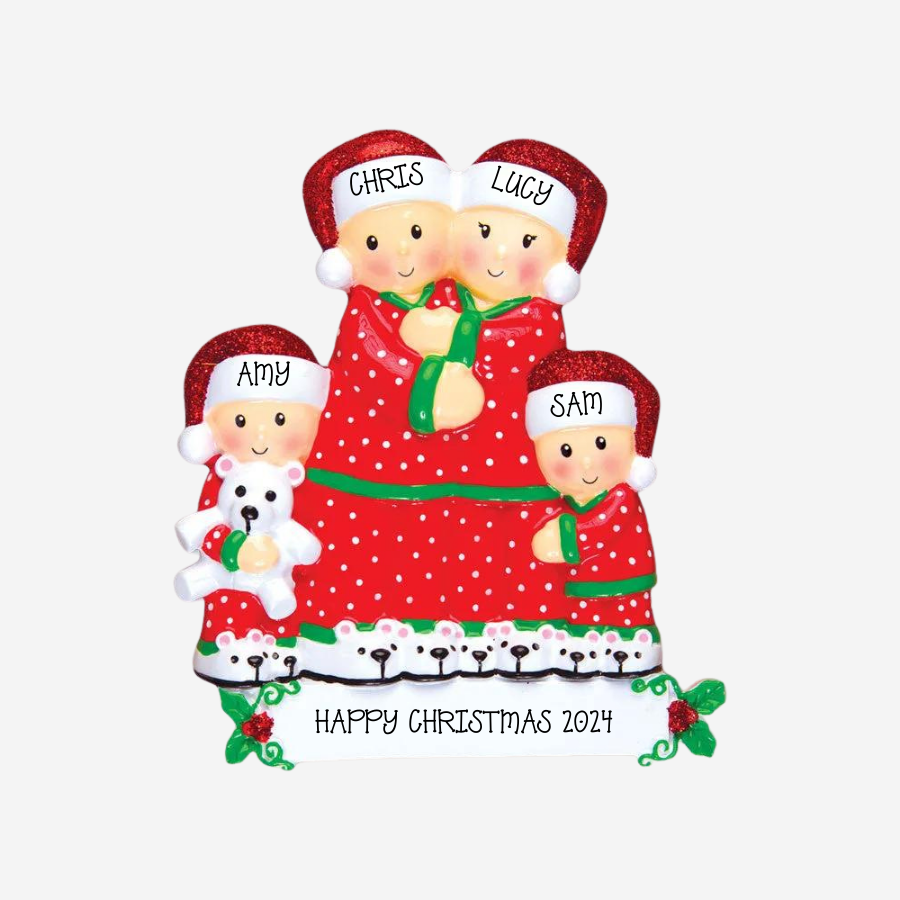 Pajama Family of 4 Personalised Christmas Decoration