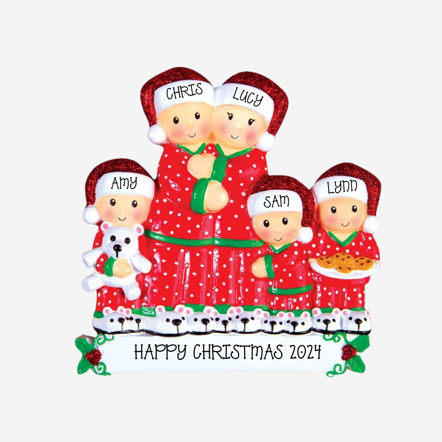 Pajama Family of 5 Personalised Christmas Decoration