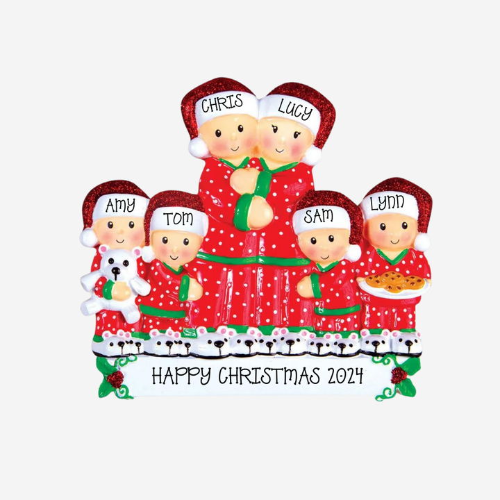 Pajama Family of 6 Personalised Christmas Decoration